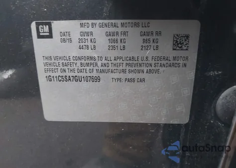 2016 Chevrolet Malibu Limited Lt из США, поврежденный, VIN 1G11C5SA7GU107699